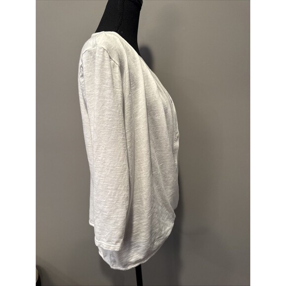 Pure J.Jill Blouse Large White Button Up Criss Cross Crossover Front V Neck - Picture 4 of 9